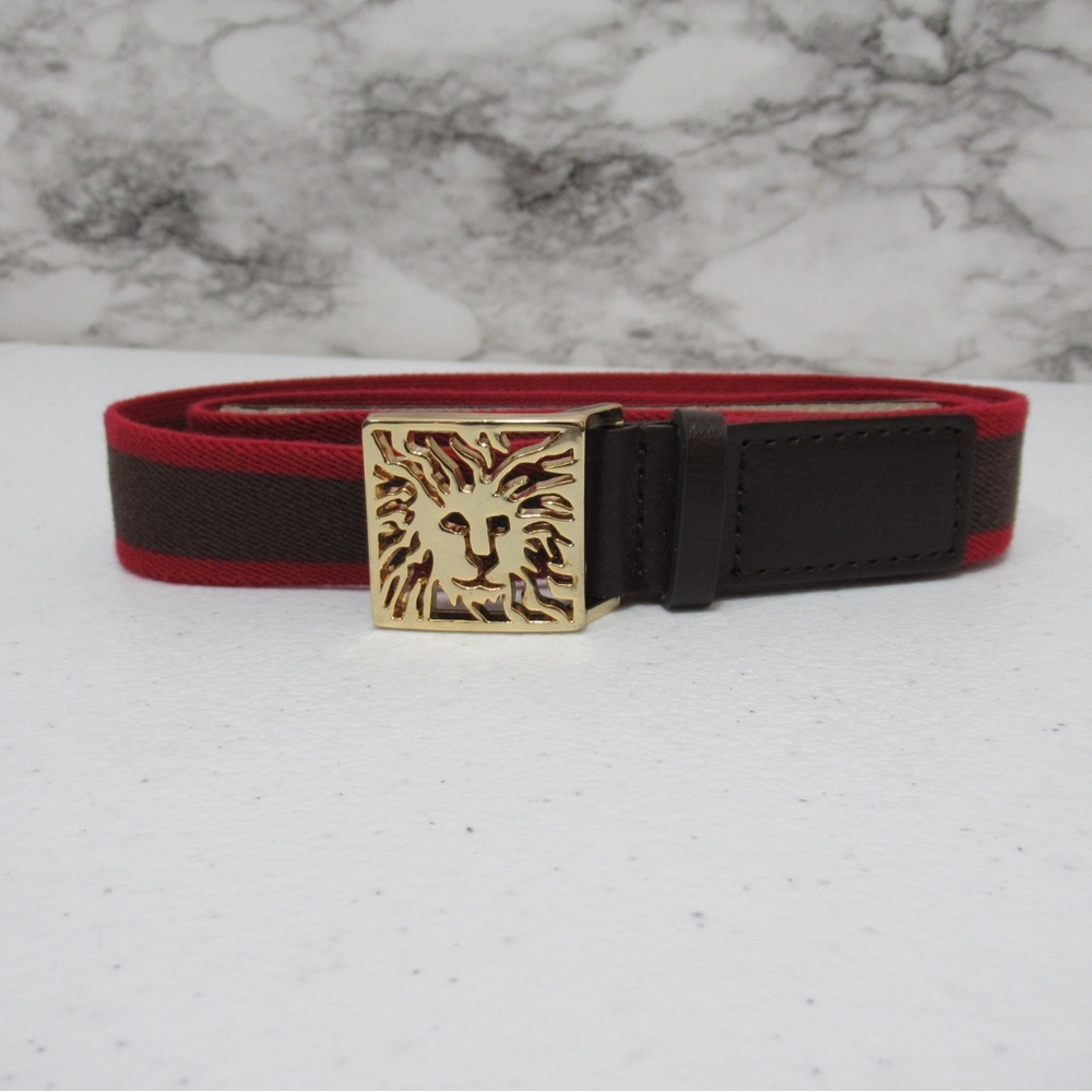Vintage Anne Klein Gold Tone Lion Buckle Elastic and Leather Belt